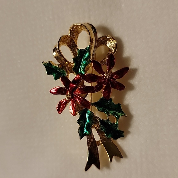 Vintage Gerry's Signed Christmas Poinsettia Ivy Gold Tone Brooch Pin Holiday - Picture 12 of 16